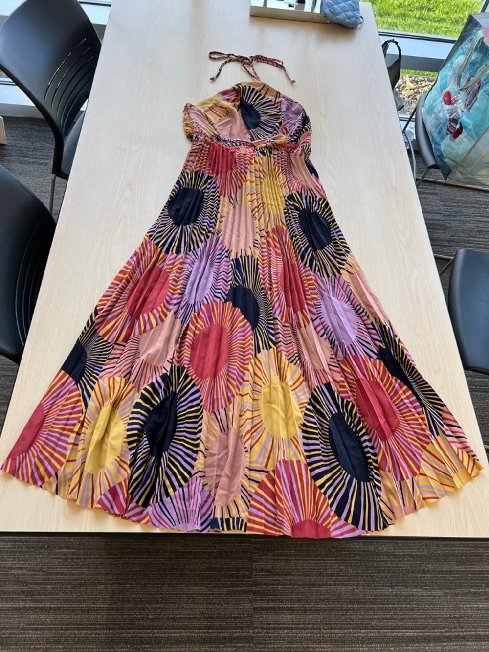House of Harlow geometric artsy colorful halter top open back midi maxi dress M - Picture 5 of 6